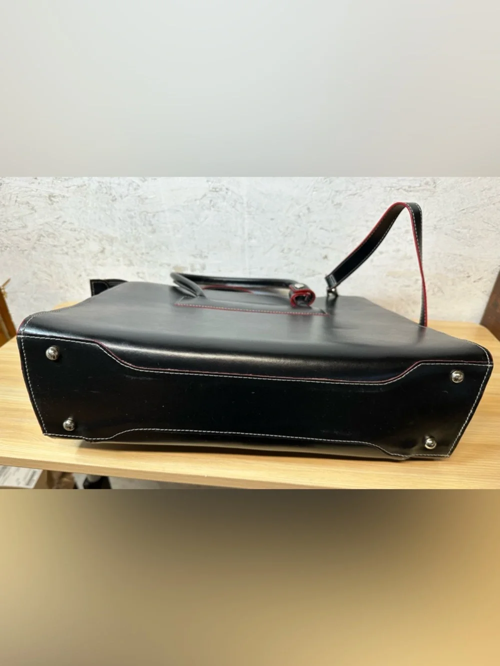 McLain Lake Forest Italian Leather womans Briefcase black and red lined.